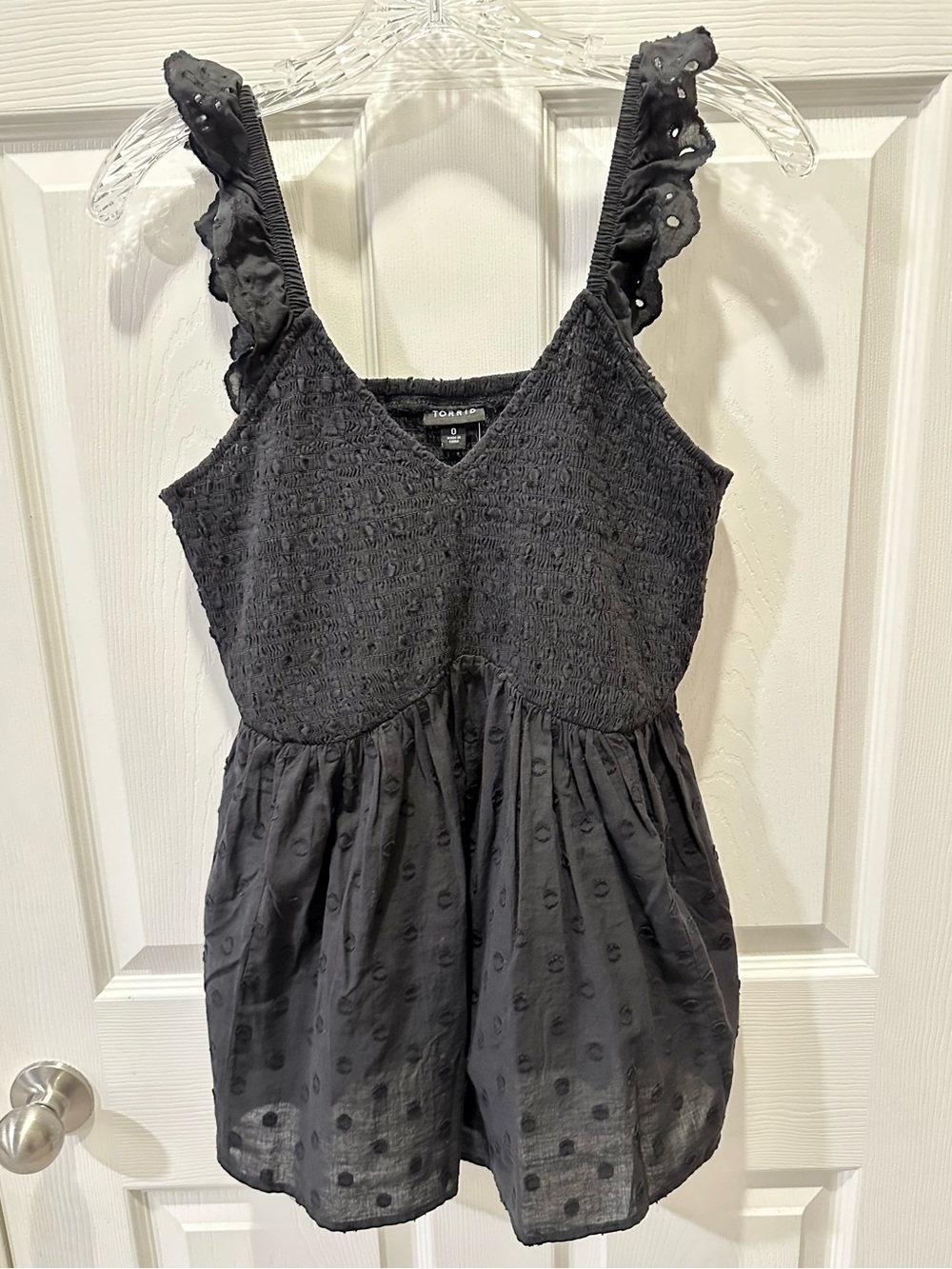 Torrid 0X Black Babydoll Cotton Clip Dot Smocked Bodice Tank - Picture 7 of 10